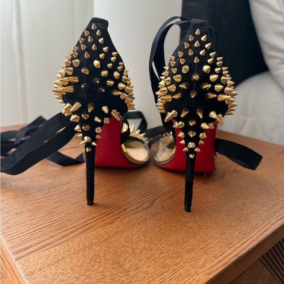 Christian Louboutin Black Suede and PVC Barbarissima Spike Wrap Sandals - Picture 4 of 6
